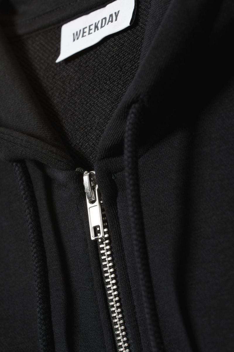 Black Weekday High Rib Mini Zip Hoodie | DMUD3104