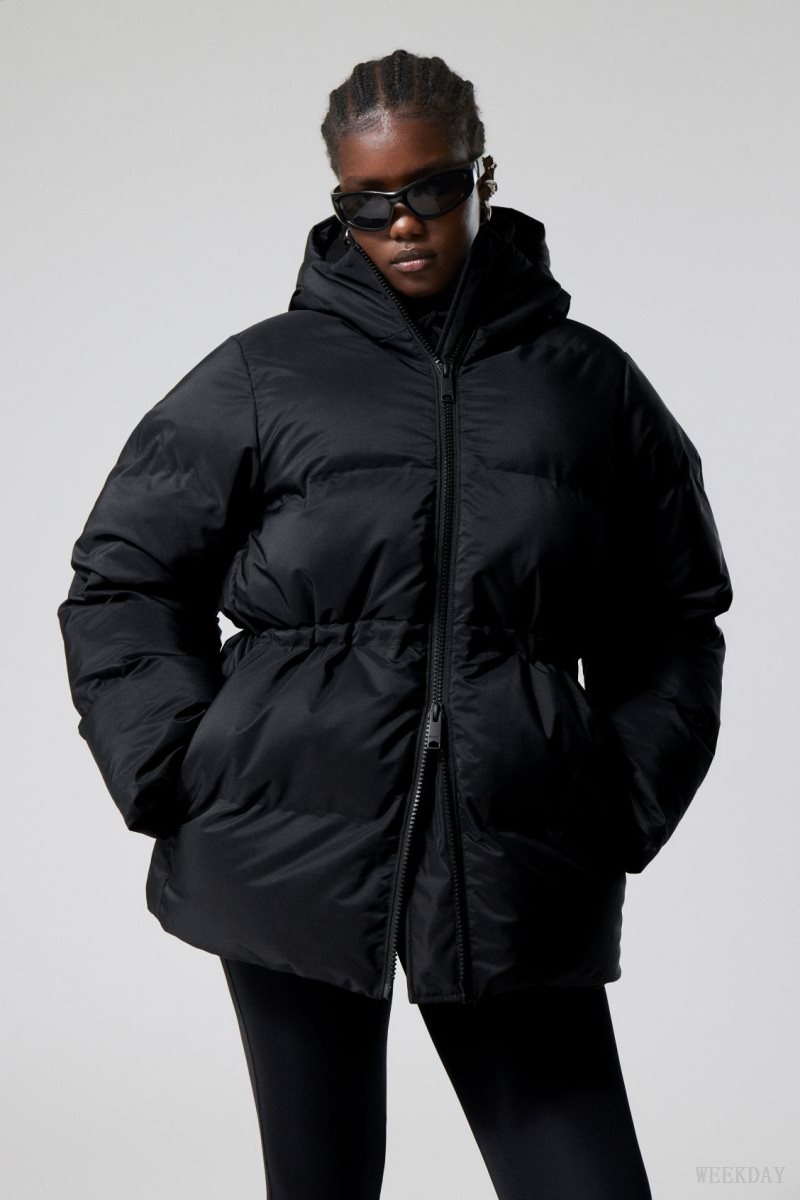 Black Weekday Illisa Waisted Puffer Jacket | CHIG7534