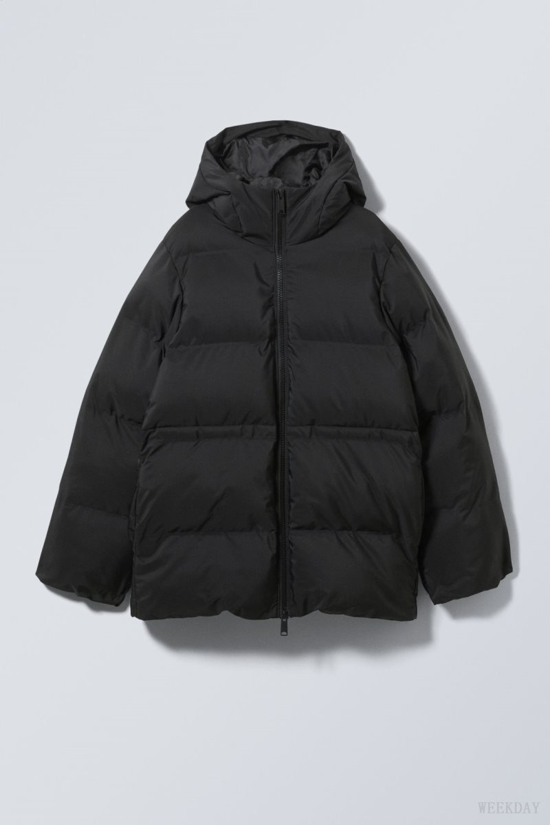 Black Weekday Illisa Waisted Puffer Jacket | CHIG7534