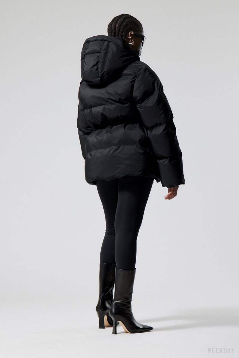 Black Weekday Illisa Waisted Puffer Jacket | CHIG7534