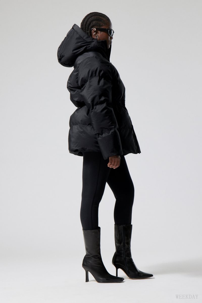 Black Weekday Illisa Waisted Puffer Jacket | CHIG7534