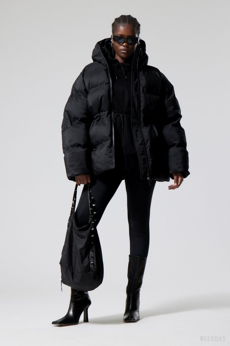 Black Weekday Illisa Waisted Puffer Jacket | CHIG7534