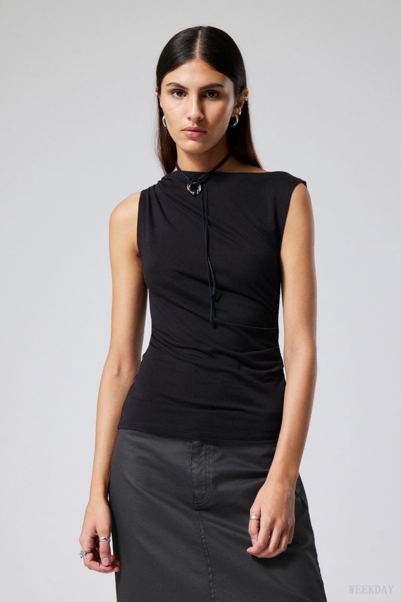 Black Weekday Joan Drape Top | NJAR4453