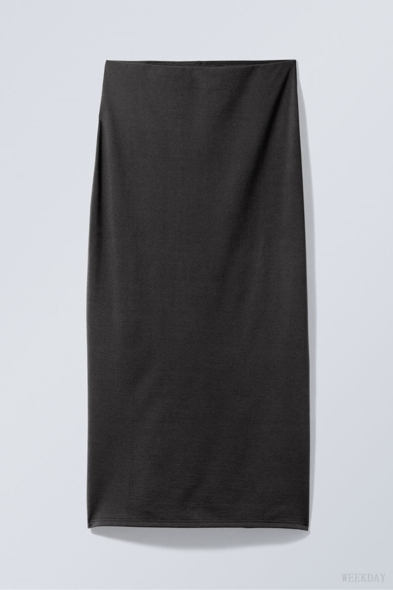 Black Weekday Johanna Long Pencil Skirt | TLEM6304