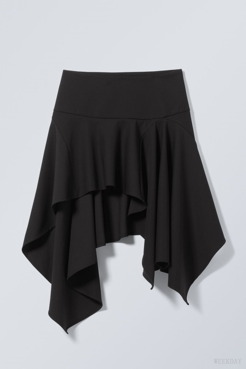 Black Weekday Joy Asymmetric Midi Skirt | PGQP2473