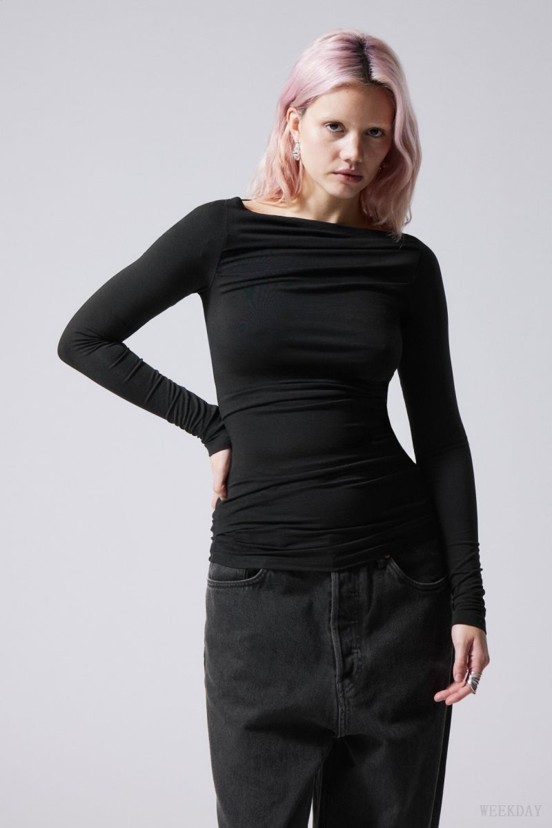 Black Weekday Jwan Drape Longsleeve Top | DGRW9318