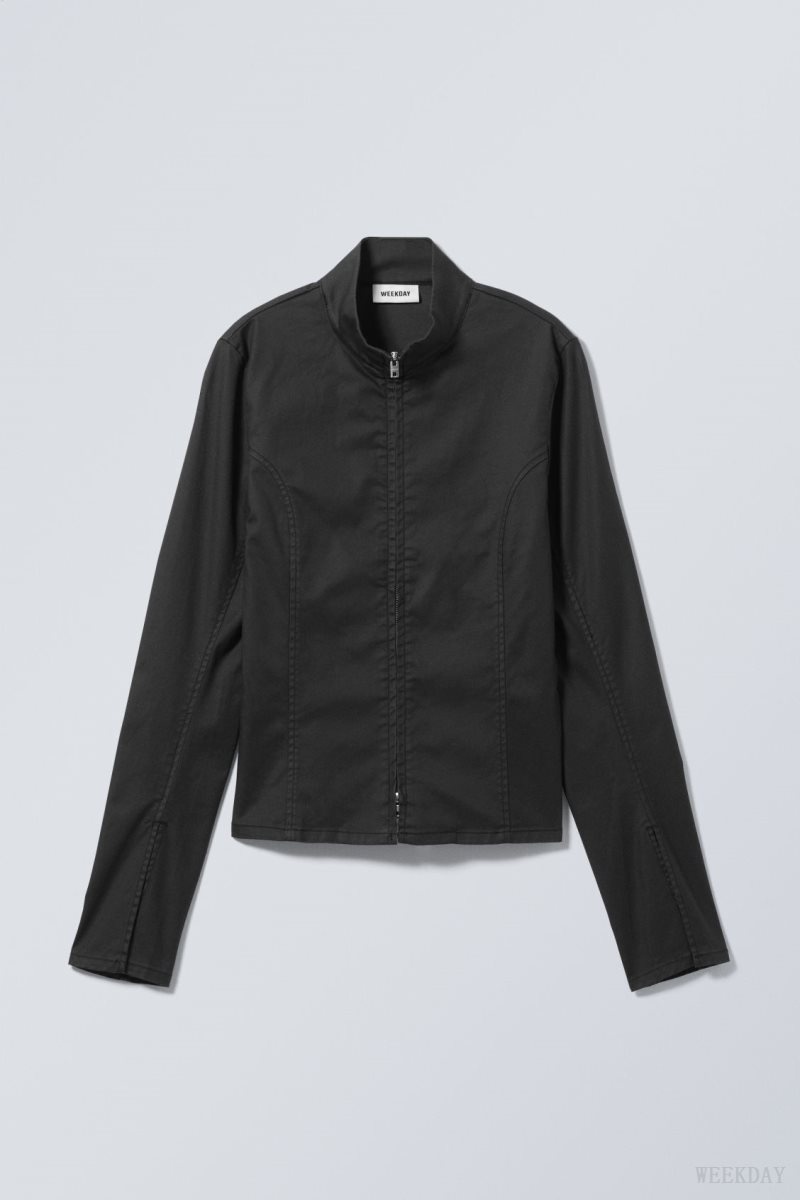 Black Weekday Kate Coated Zip Shirt | MKTR7556