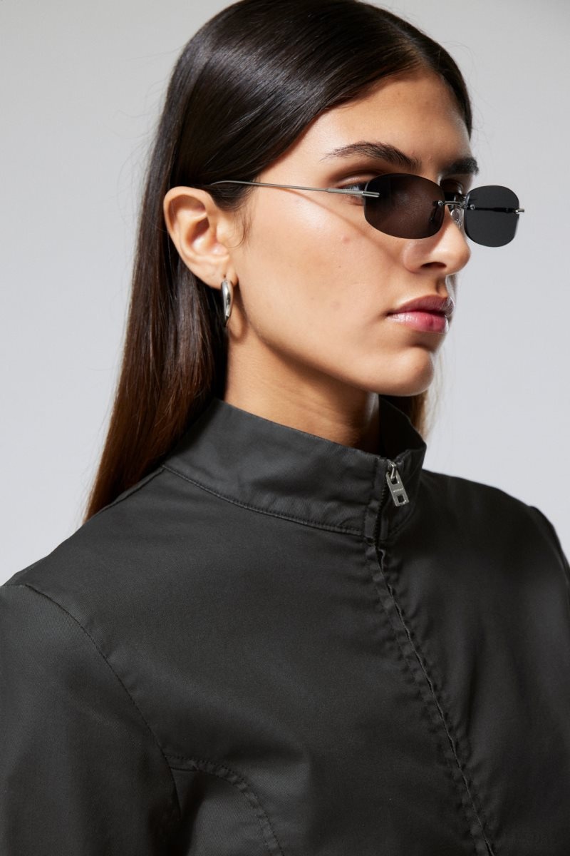 Black Weekday Kate Coated Zip Shirt | MKTR7556