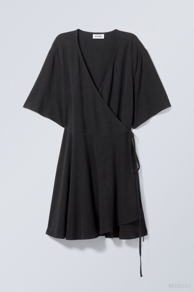 Black Weekday Kimberly Linen Mix Dress | PDNW6058