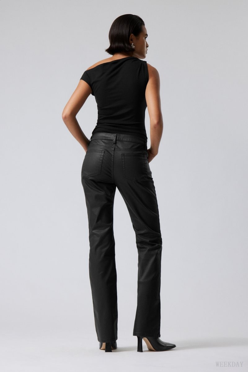 Black Weekday Lana Coated Trousers | PICL6680