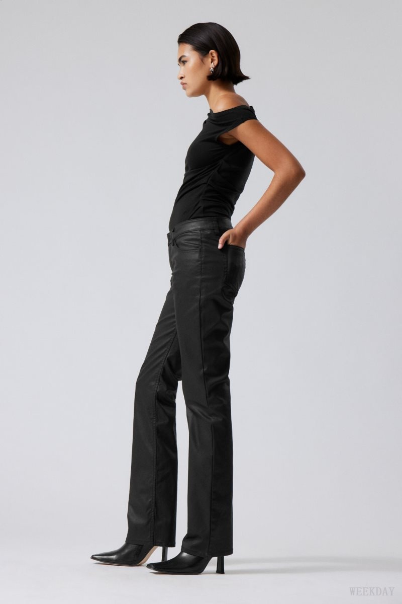 Black Weekday Lana Coated Trousers | PICL6680