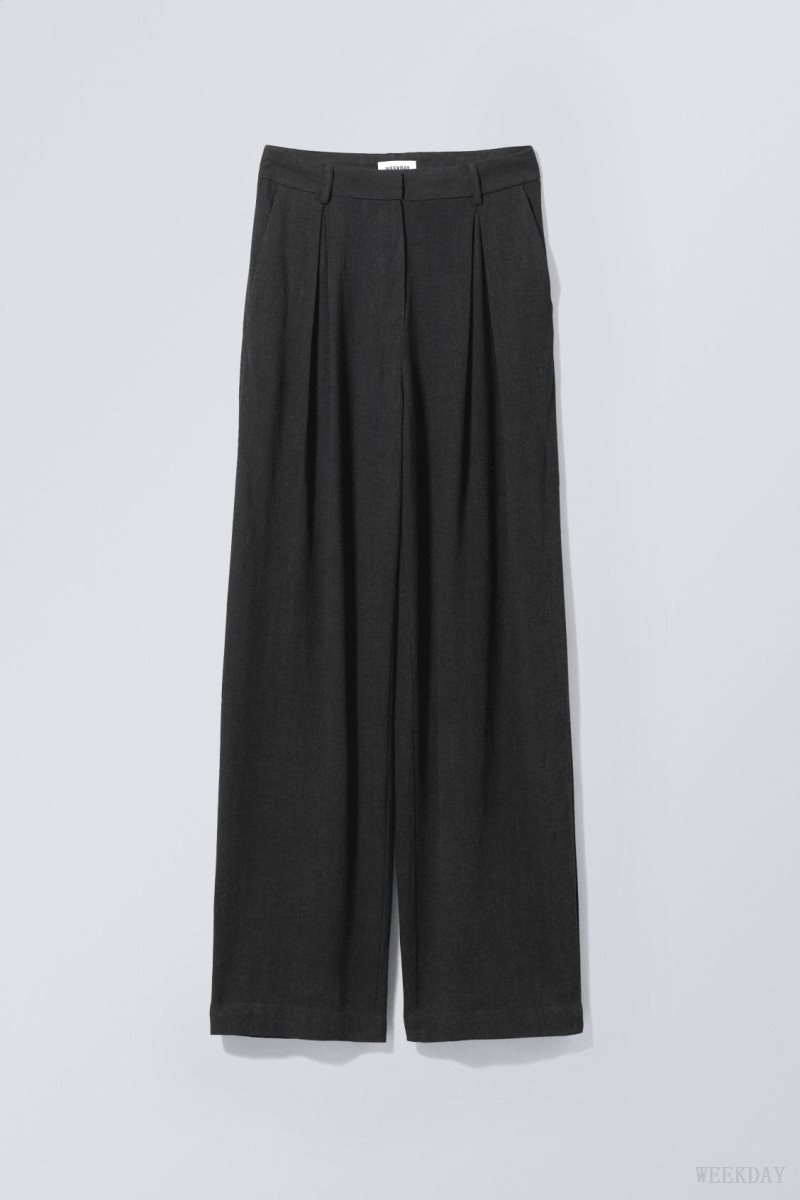 Black Weekday Lilah Linen Mix Trousers | UXZA0741