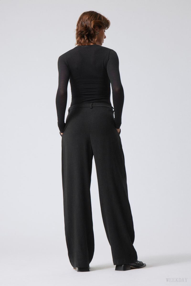 Black Weekday Lilah Linen Mix Trousers | UXZA0741