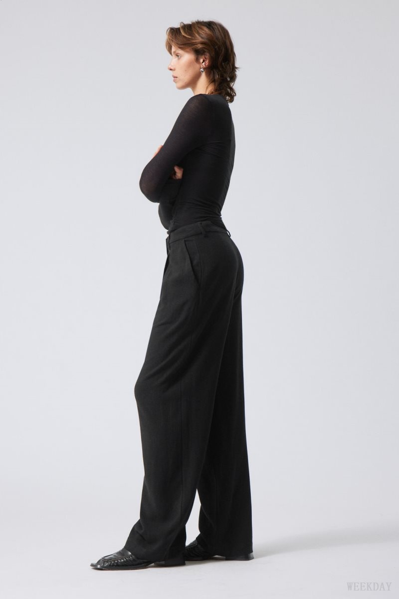 Black Weekday Lilah Linen Mix Trousers | UXZA0741