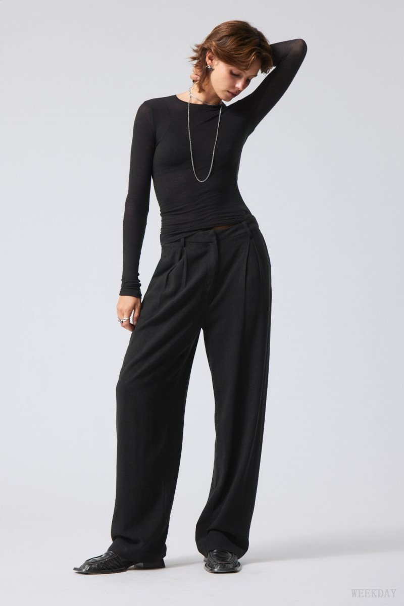 Black Weekday Lilah Linen Mix Trousers | UXZA0741