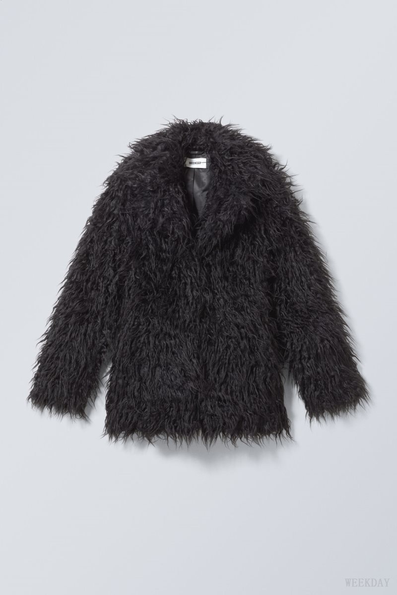 Black Weekday Lilith Waisted Faux Fur Jacket | ETGV4306