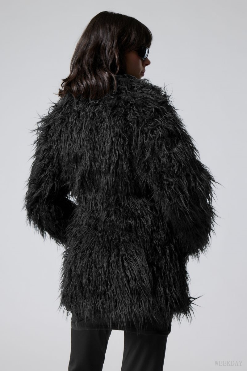 Black Weekday Lilith Waisted Faux Fur Jacket | ETGV4306