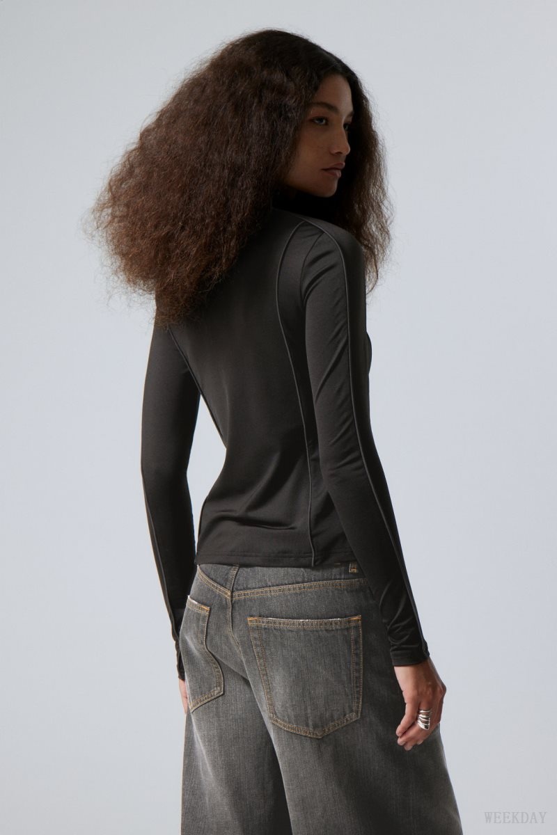 Black Weekday Lionella Piping ZIp Longsleeve | CAOD3320