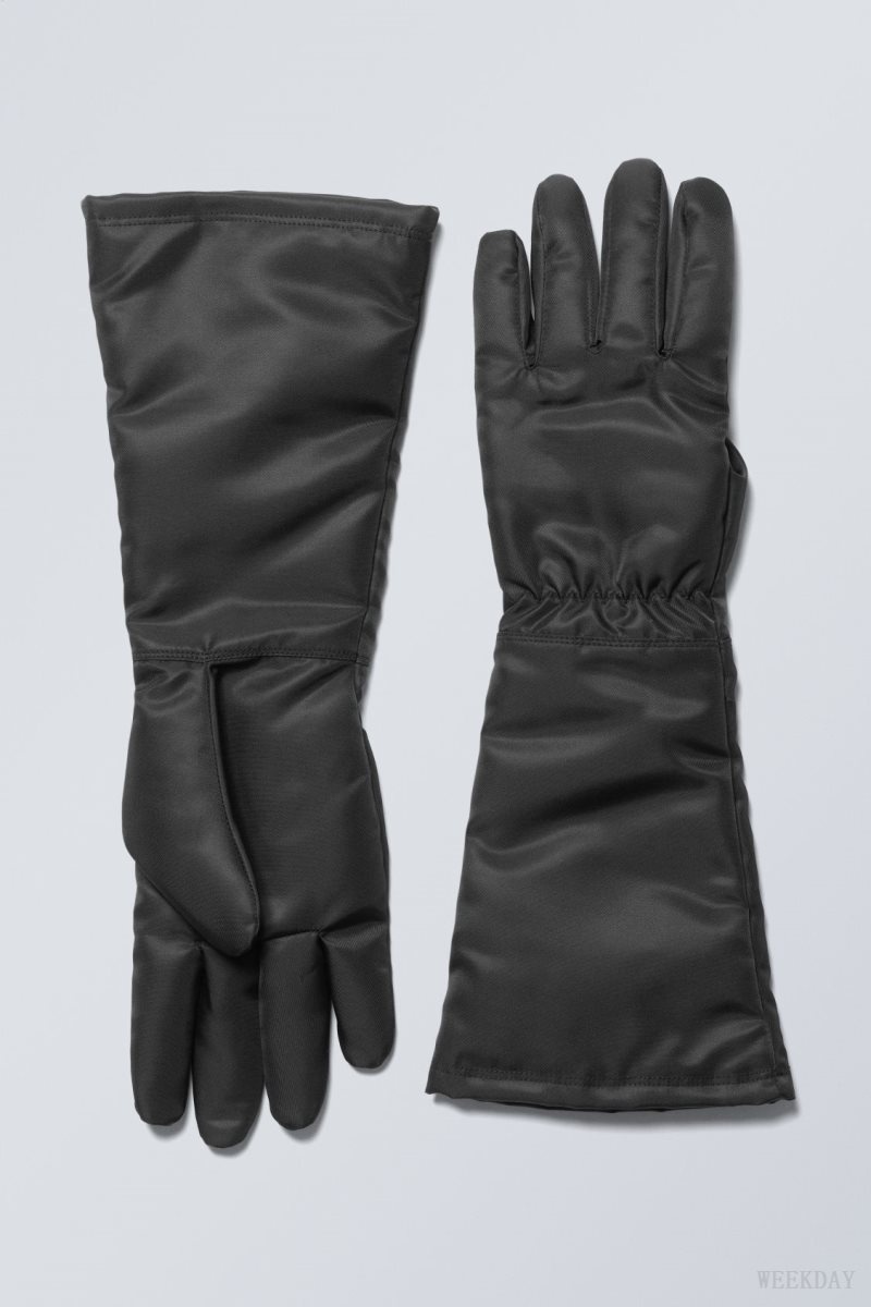 Black Weekday Long Woven Finger Gloves | ZJIH4794