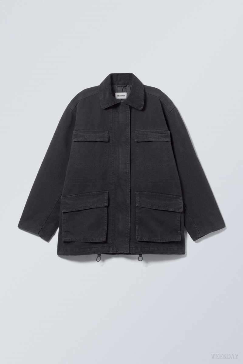 Black Weekday Luca Washed Parka Jacket | FQNK4417