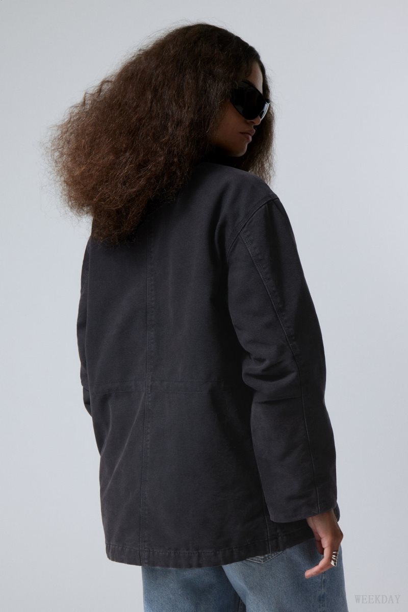 Black Weekday Luca Washed Parka Jacket | FQNK4417