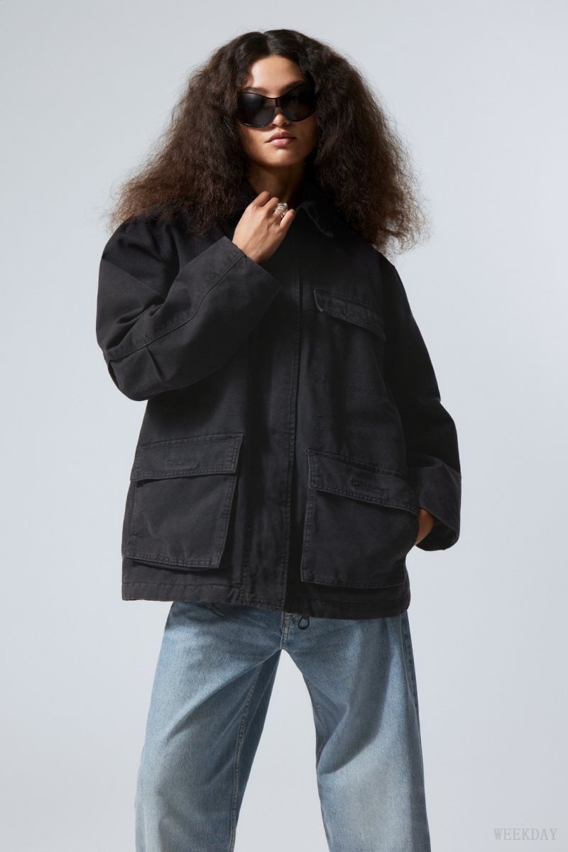 Black Weekday Luca Washed Parka Jacket | FQNK4417