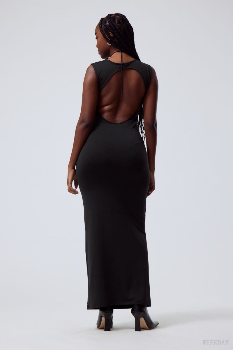 Black Weekday Lucy Open Back Dress | OTNH3863