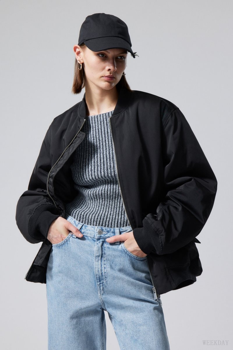 Black Weekday Lui Oversized Bomber Jacket | OKQD4663