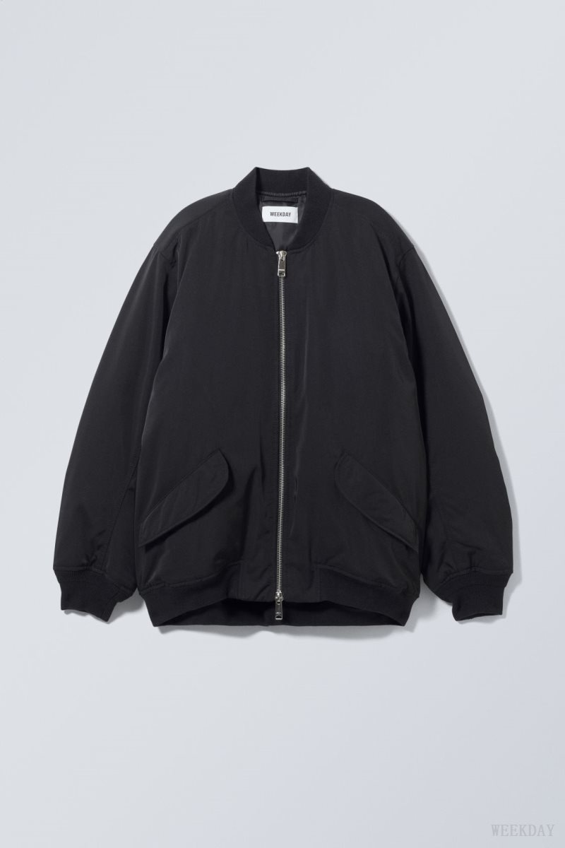 Black Weekday Lui Oversized Bomber Jacket | OKQD4663