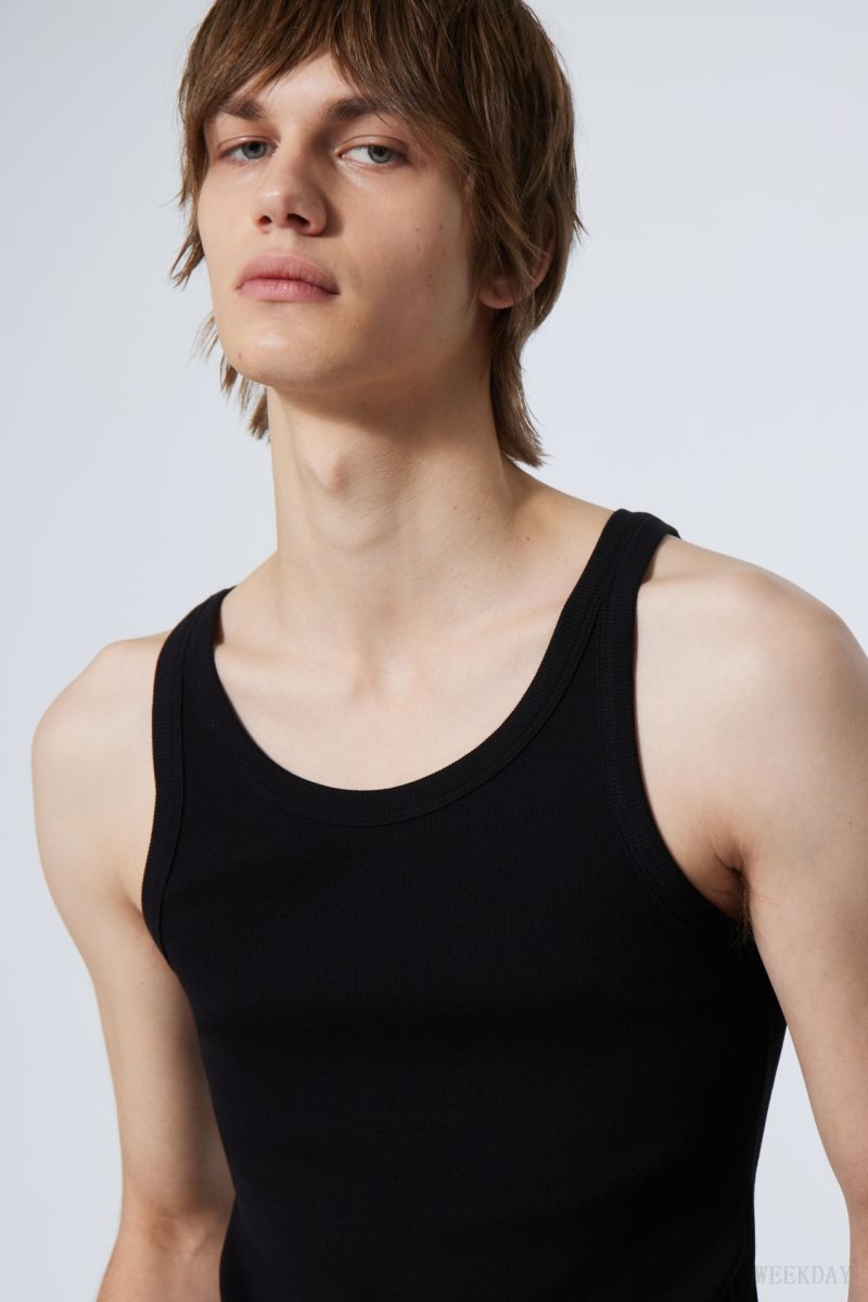 Black Weekday Matheus Rib Tank Top | QEEW0001