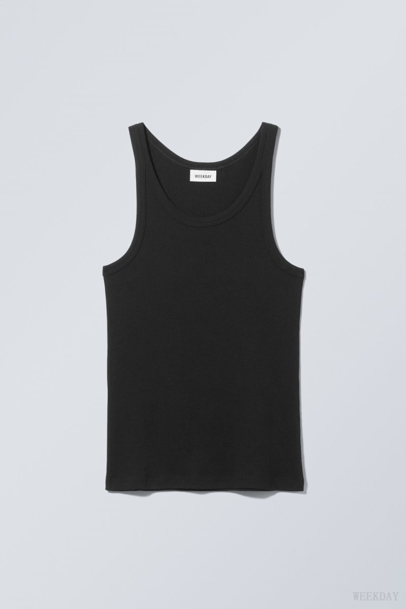 Black Weekday Matheus Rib Tank Top | QEEW0001