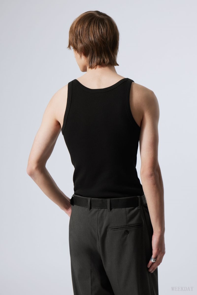 Black Weekday Matheus Rib Tank Top | QEEW0001