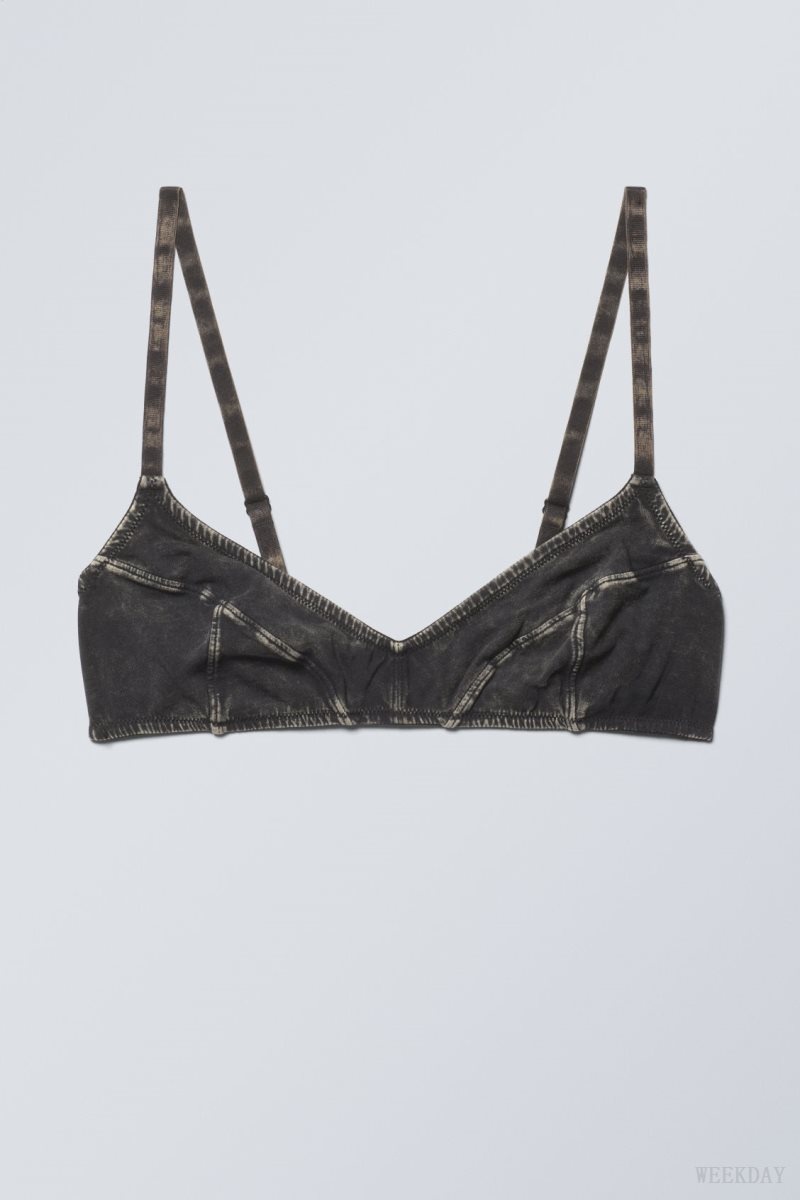 Black Weekday Miley Washed Cotton Bra Bra | WYAN8675