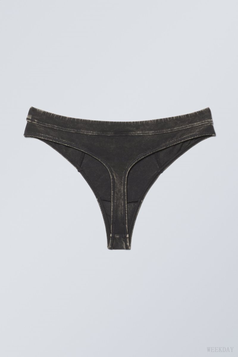 Black Weekday Miley Washed Cotton Thong Thong | IUOQ6869