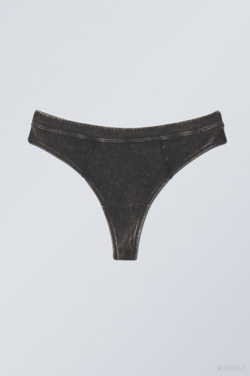 Black Weekday Miley Washed Cotton Thong Thong | IUOQ6869