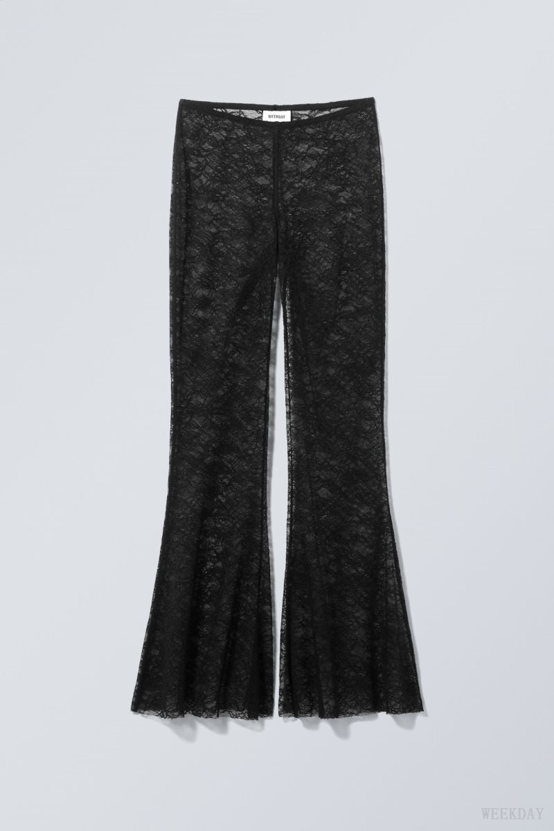 Black Weekday Mina Flared Lace Trousers | NGRO5661