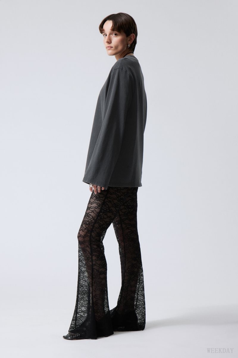 Black Weekday Mina Flared Lace Trousers | NGRO5661