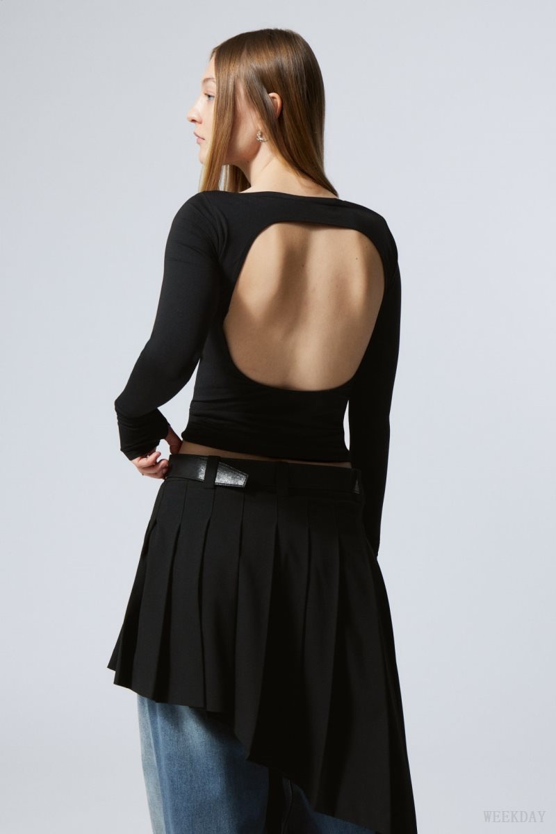 Black Weekday Open Back Seamless Longsleeve Top | AELC6512