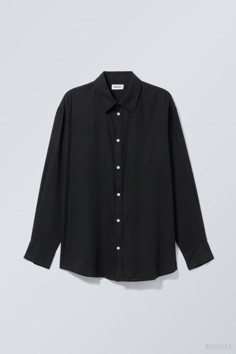 Black Weekday Oversized Linen Shirt | WMNP7630