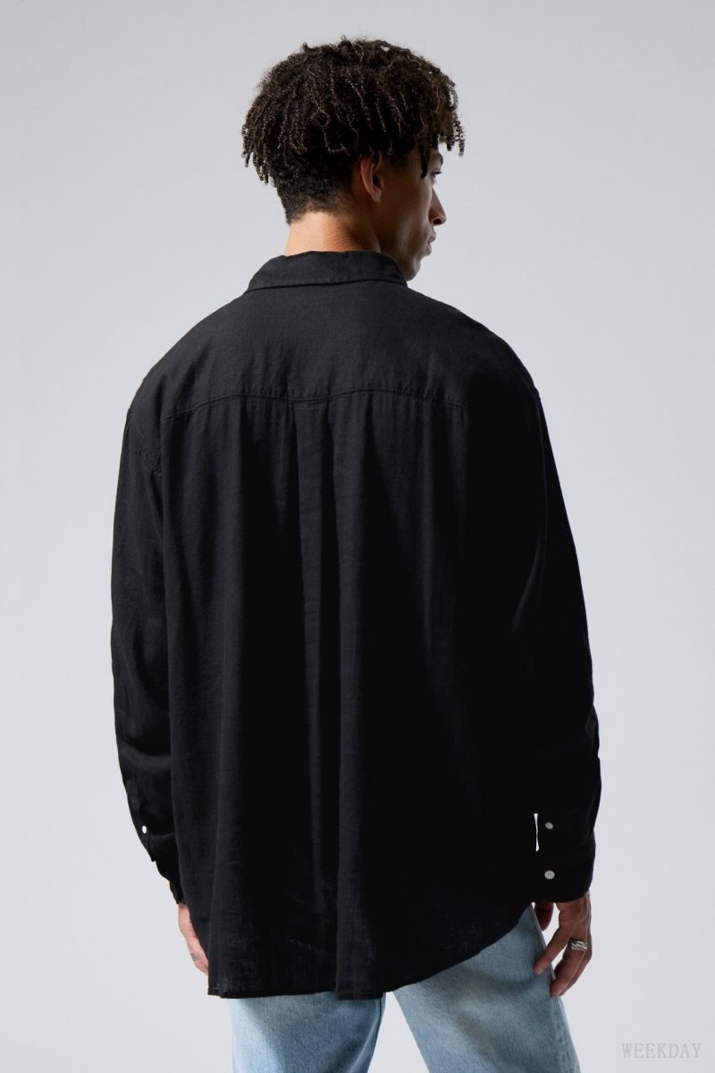 Black Weekday Oversized Linen Shirt | WMNP7630