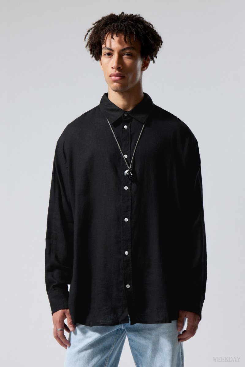 Black Weekday Oversized Linen Shirt | WMNP7630