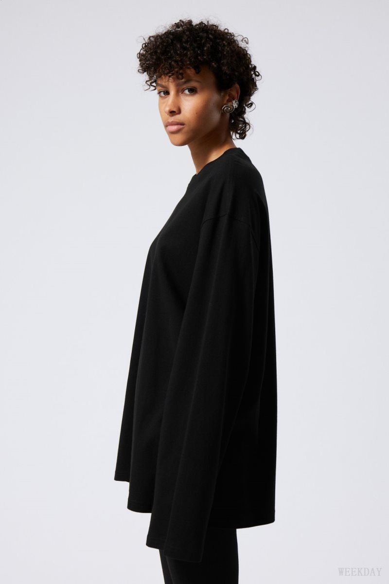 Black Weekday Oversized Long Sleeve T-shirt | UNTG8872