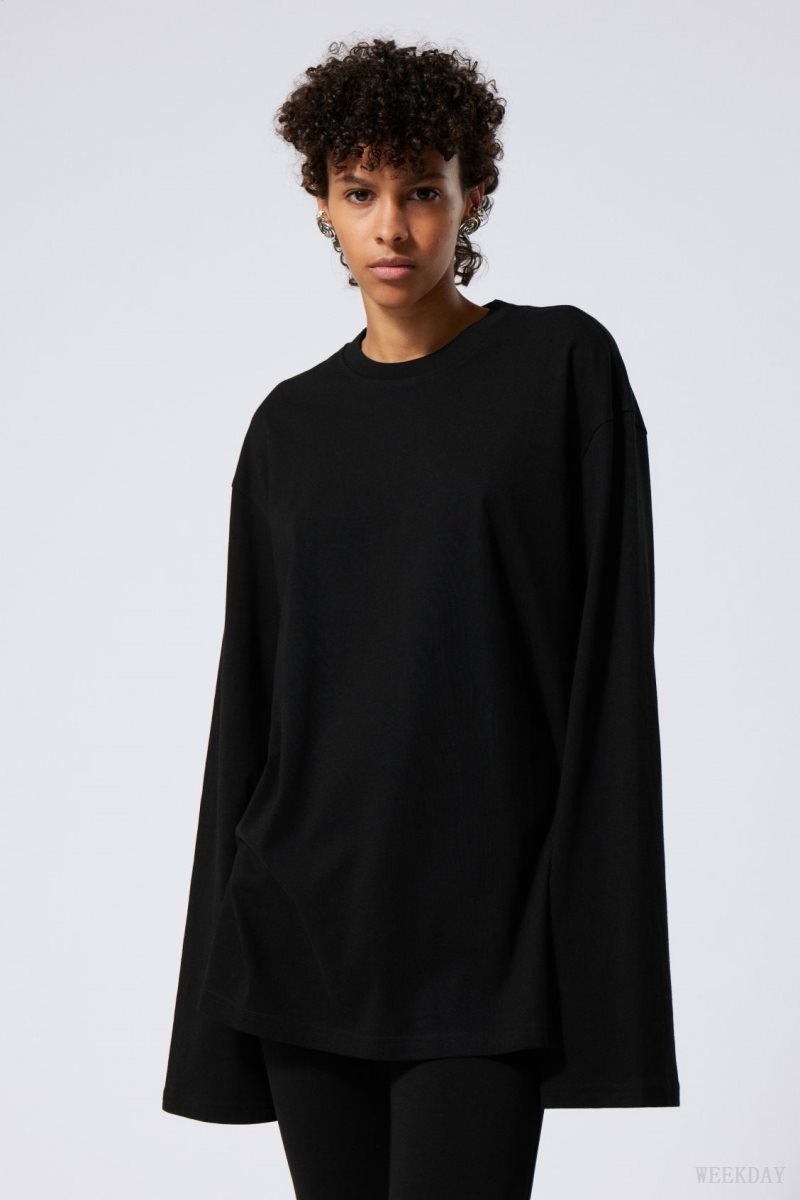 Black Weekday Oversized Long Sleeve T-shirt | UNTG8872