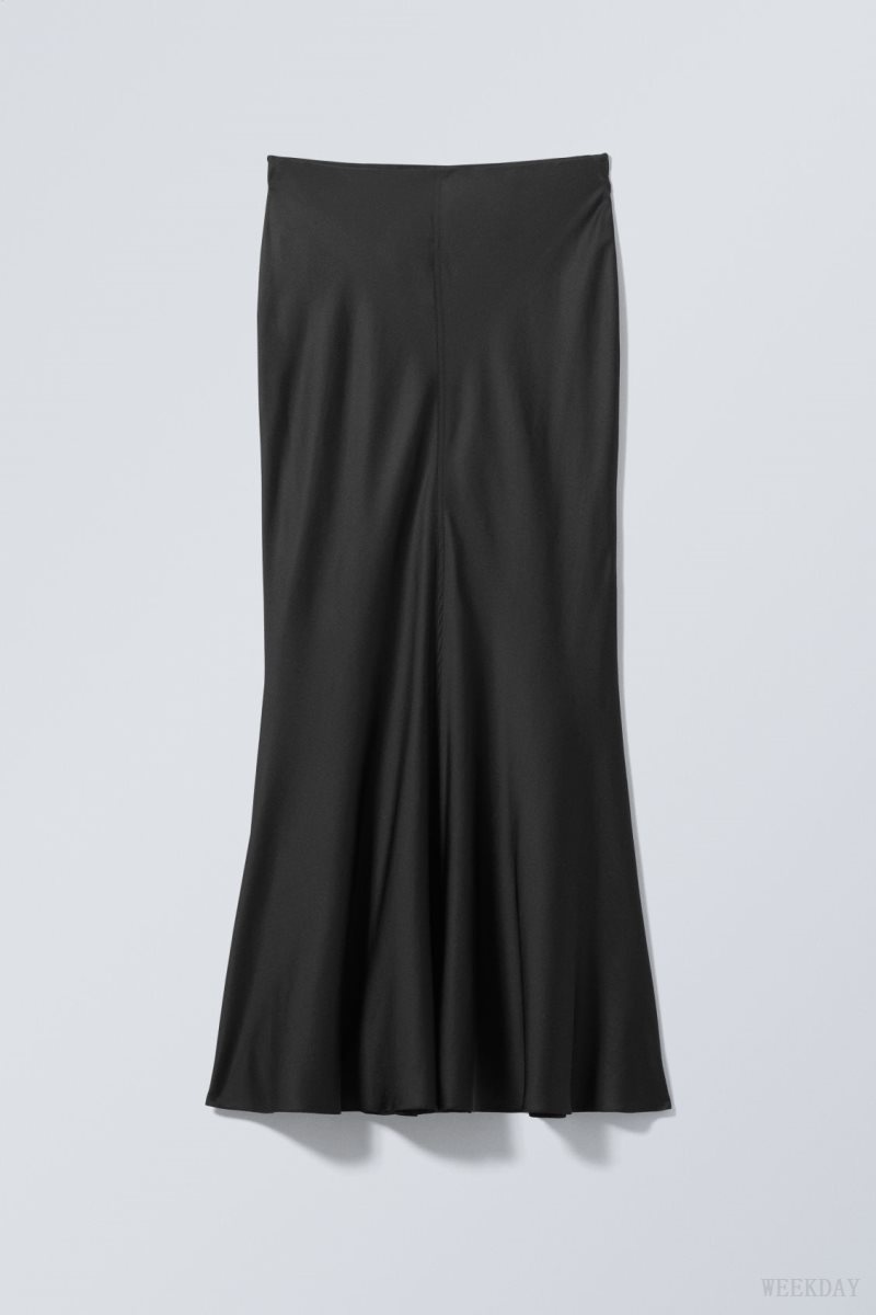 Black Weekday Paige Satin Long Skirt | AKUH1561