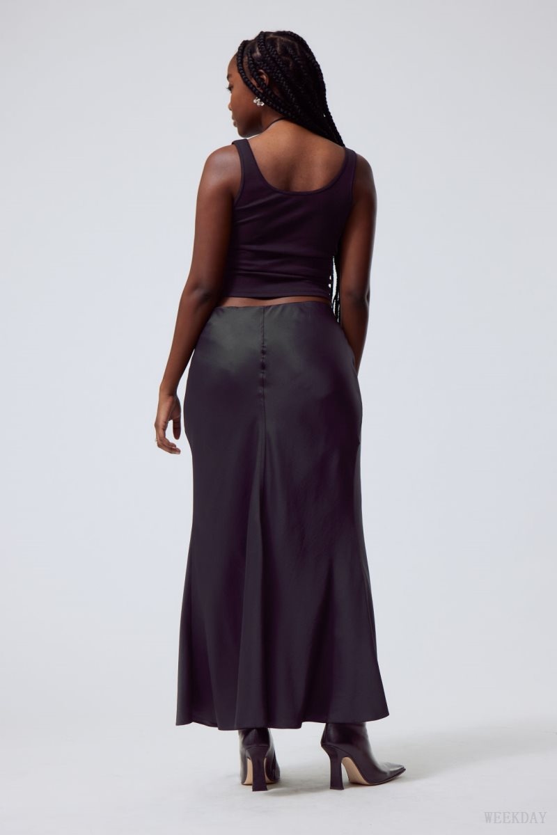 Black Weekday Paige Satin Long Skirt | AKUH1561