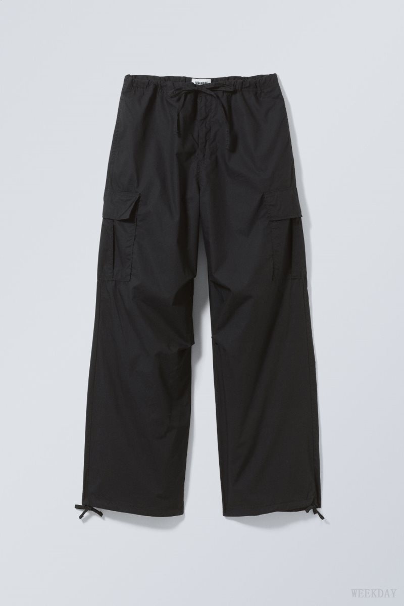 Black Weekday Parachute Loose Cargo Trousers | JQEN6894