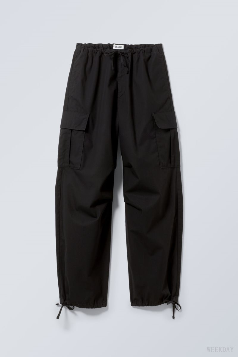 Black Weekday Parachute Loose Cargo Trousers | FFLH2358