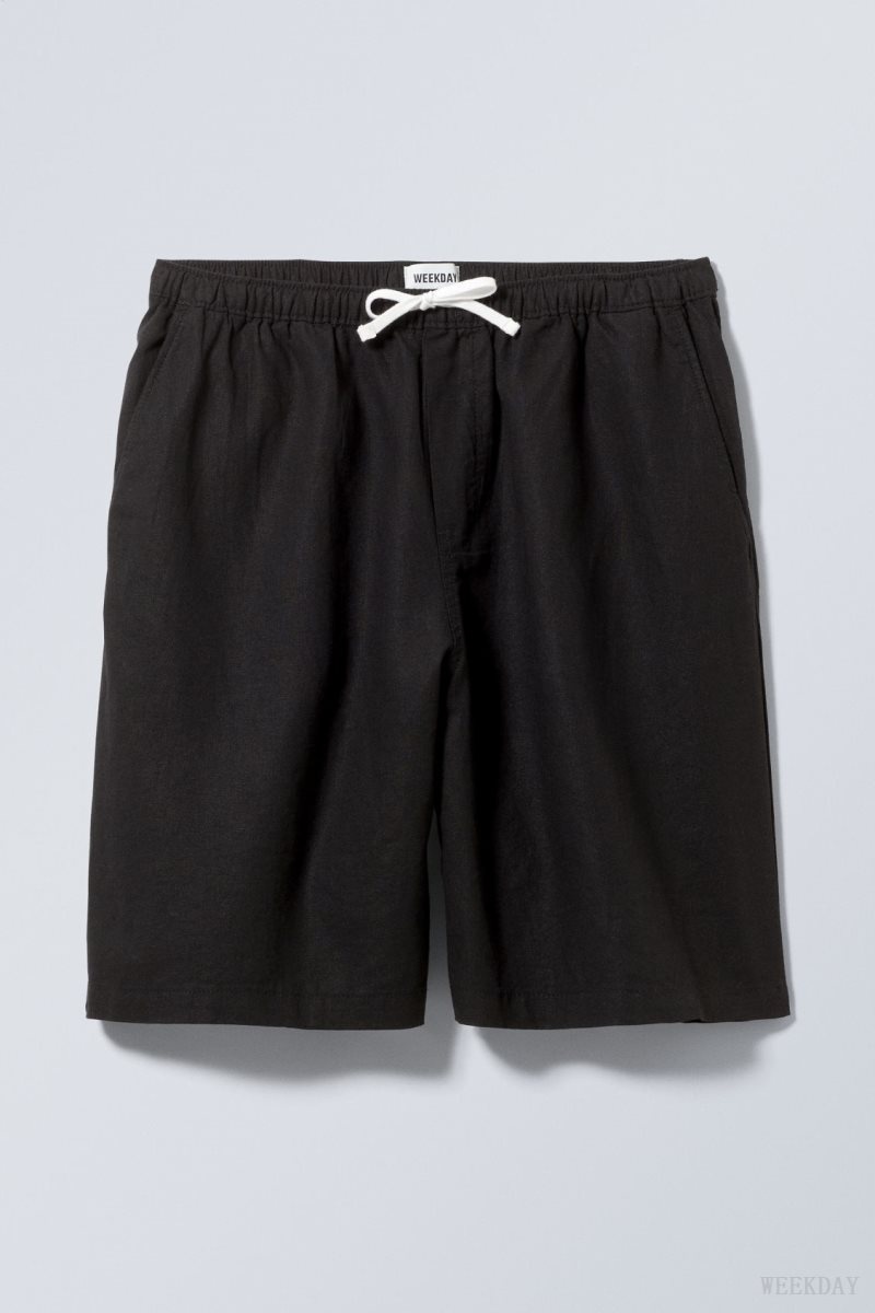 Black Weekday Patrik Loose Linen Shorts | VCSR8177