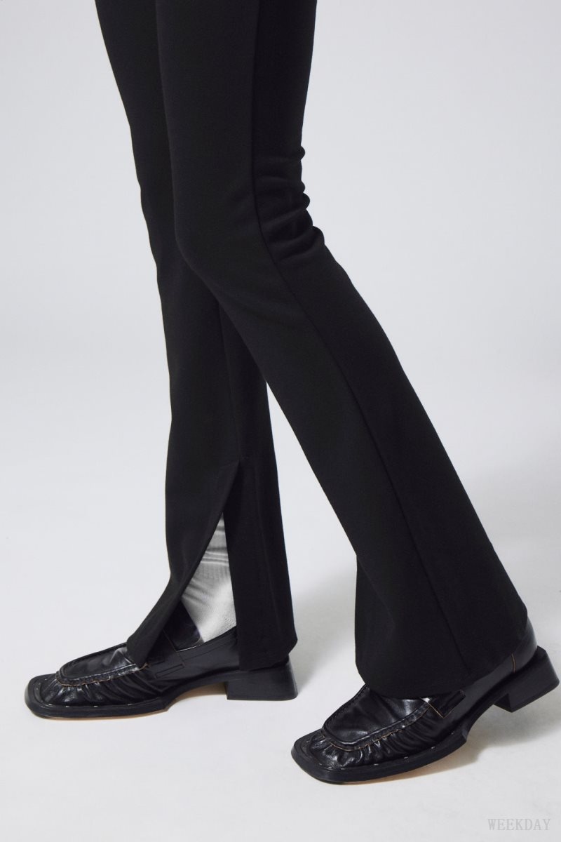 Black Weekday Philo Flared Jersey Trousers | JDEZ8412