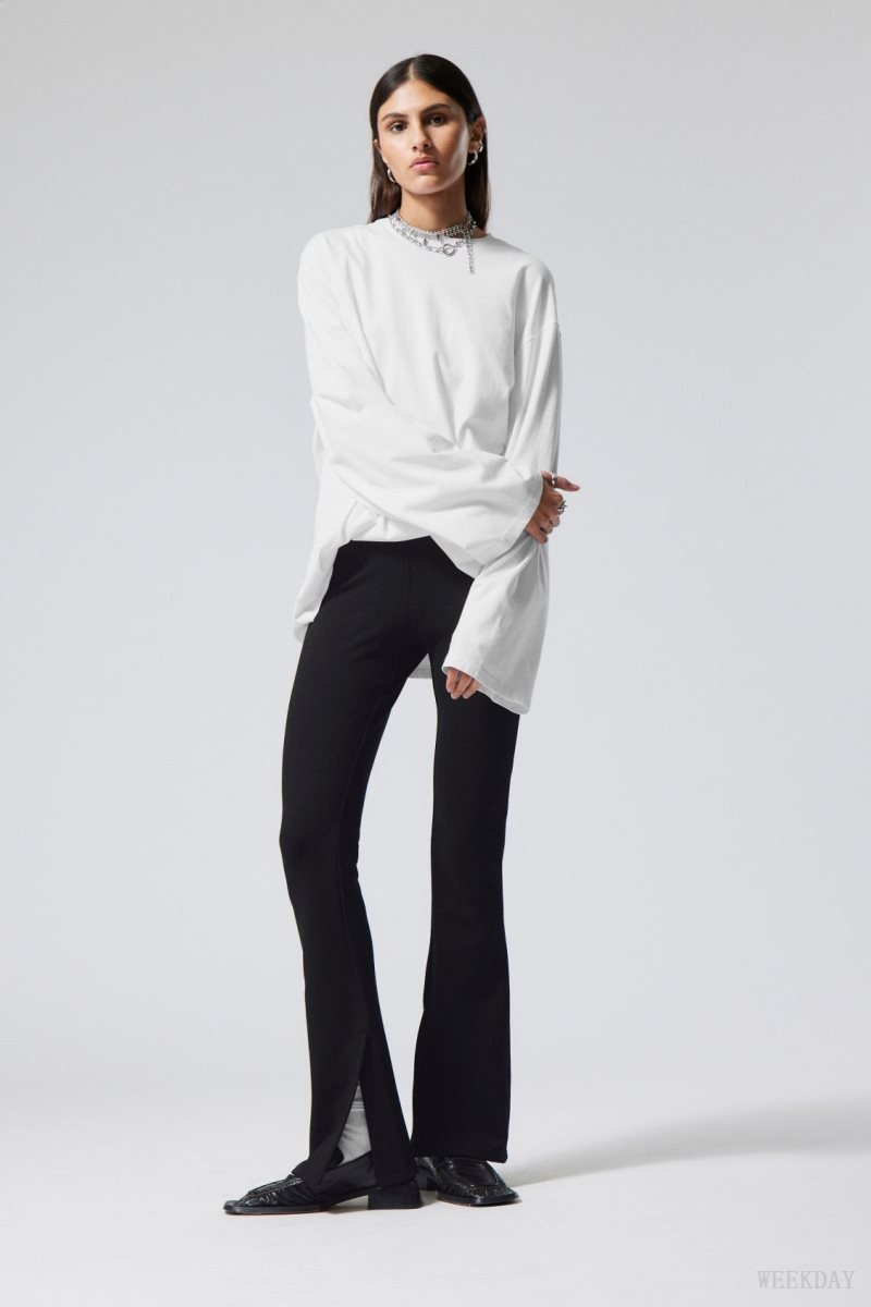 Black Weekday Philo Flared Jersey Trousers | JDEZ8412